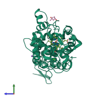 PDB entry 3q3u coloured by chain, side view.