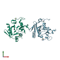 PDB entry 3q3w coloured by chain, front view.