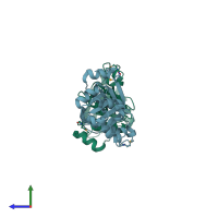 PDB entry 3q3w coloured by chain, side view.