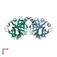 PDB entry 3q3y coloured by chain, top view.