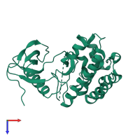 Monomeric assembly 2 of PDB entry 3q4c coloured by chemically distinct molecules, top view.