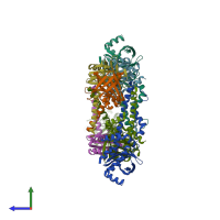 PDB entry 3q4f coloured by chain, side view.