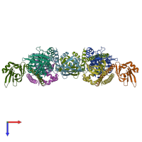 PDB entry 3q4f coloured by chain, top view.
