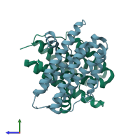 PDB entry 3q4n coloured by chain, side view.
