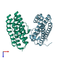 PDB entry 3q4n coloured by chain, top view.
