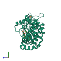 PDB entry 3q53 coloured by chain, side view.