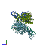 PDB entry 3q5e coloured by chain, side view.