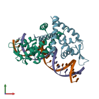 PDB entry 3q5f coloured by chain, front view.