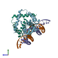 PDB entry 3q5f coloured by chain, side view.