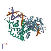 PDB entry 3q5f coloured by chain, top view.