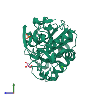 PDB entry 3q5g coloured by chain, side view.