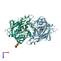 PDB entry 3q5h coloured by chain, top view.