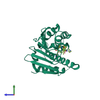 PDB entry 3q5j coloured by chain, side view.