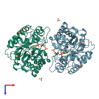 PDB entry 3q67 coloured by chain, top view.