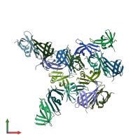 PDB entry 3q6c coloured by chain, front view.