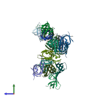 PDB entry 3q6c coloured by chain, side view.