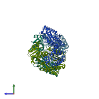 PDB entry 3q6d coloured by chain, side view.