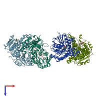 PDB entry 3q6i coloured by chain, top view.