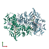 PDB entry 3q6j coloured by chain, front view.