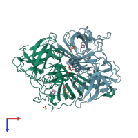 PDB entry 3q6r coloured by chain, top view.