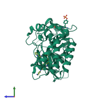 PDB entry 3q6w coloured by chain, side view.