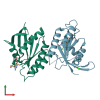 PDB entry 3q72 coloured by chain, front view.