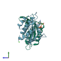 PDB entry 3q72 coloured by chain, side view.