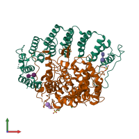 PDB entry 3q73 coloured by chain, front view.