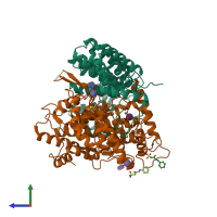 PDB entry 3q73 coloured by chain, side view.