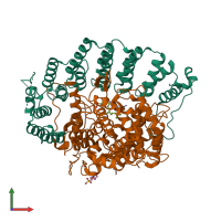 PDB entry 3q75 coloured by chain, front view.