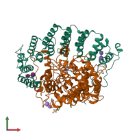 PDB entry 3q7a coloured by chain, front view.
