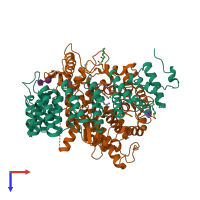 PDB entry 3q7a coloured by chain, top view.