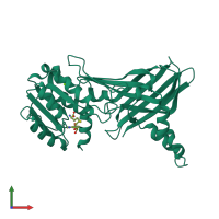 PDB entry 3q7e coloured by chain, front view.