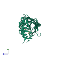 PDB entry 3q7e coloured by chain, side view.