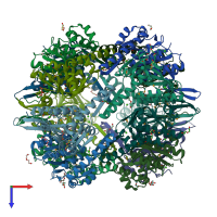 PDB entry 3q7h coloured by chain, top view.