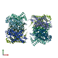 PDB entry 3q7k coloured by chain, front view.