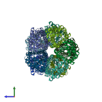PDB entry 3q7k coloured by chain, side view.