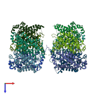PDB entry 3q7k coloured by chain, top view.