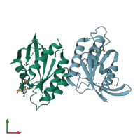 PDB entry 3q7p coloured by chain, front view.