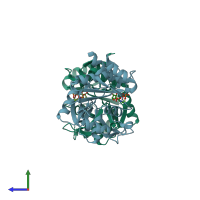 PDB entry 3q7u coloured by chain, side view.