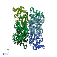 PDB entry 3q83 coloured by chain, side view.