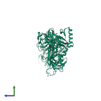 PDB entry 3q8b coloured by chain, side view.