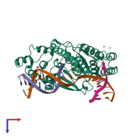 PDB entry 3q8k coloured by chain, top view.