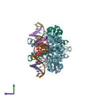 PDB entry 3q8m coloured by chain, side view.