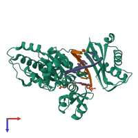 PDB entry 3q8q coloured by chain, top view.