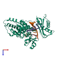 PDB entry 3q8r coloured by chain, top view.
