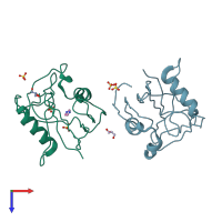 PDB entry 3q93 coloured by chain, top view.