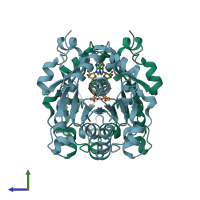 PDB entry 3q9l coloured by chain, side view.