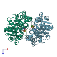 PDB entry 3q9l coloured by chain, top view.