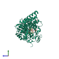 PDB entry 3q9o coloured by chain, side view.